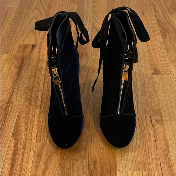 navy blue velvet boots